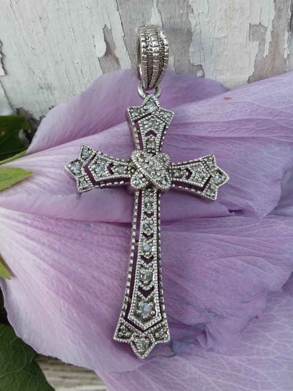 Vintage Affinity Diamonds Sterling Silver Cross Pendant 1/3 Carat Diamonds